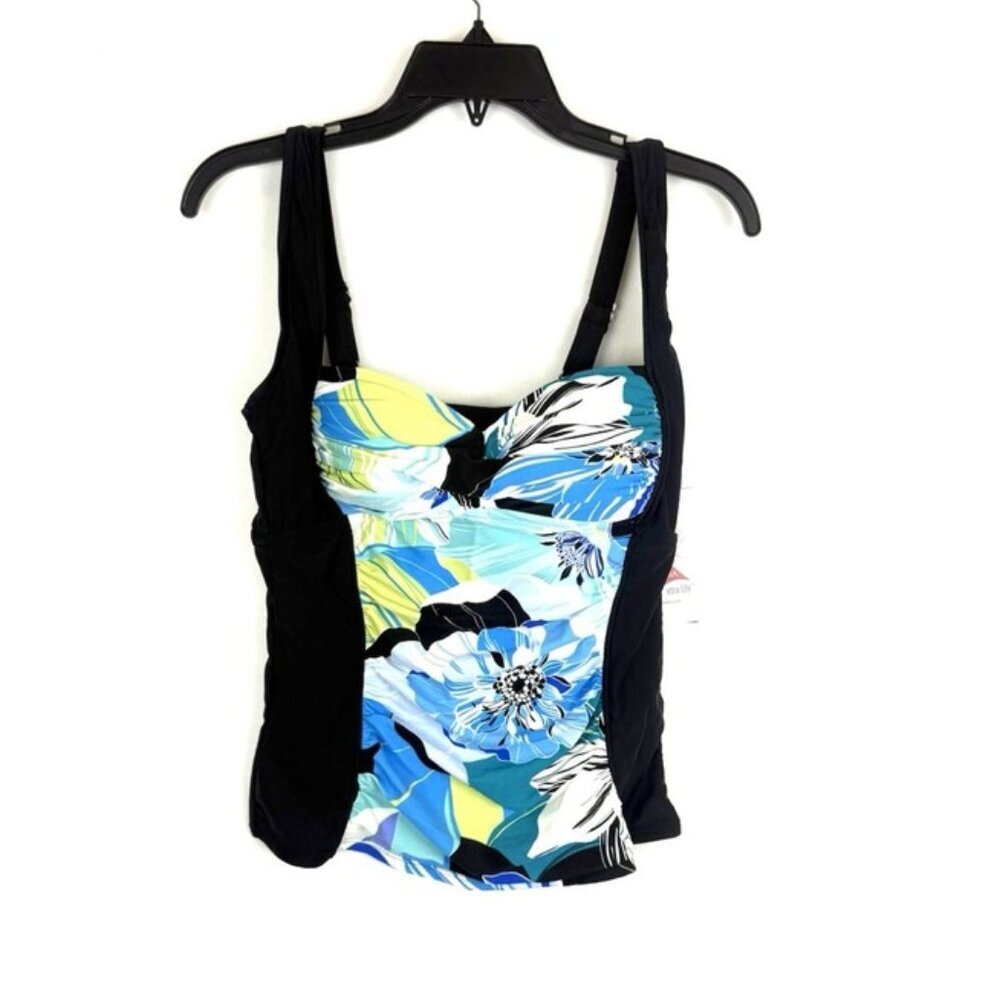 Maxine Of Hollywood Women’s Black Floral Tankini Top Size 8